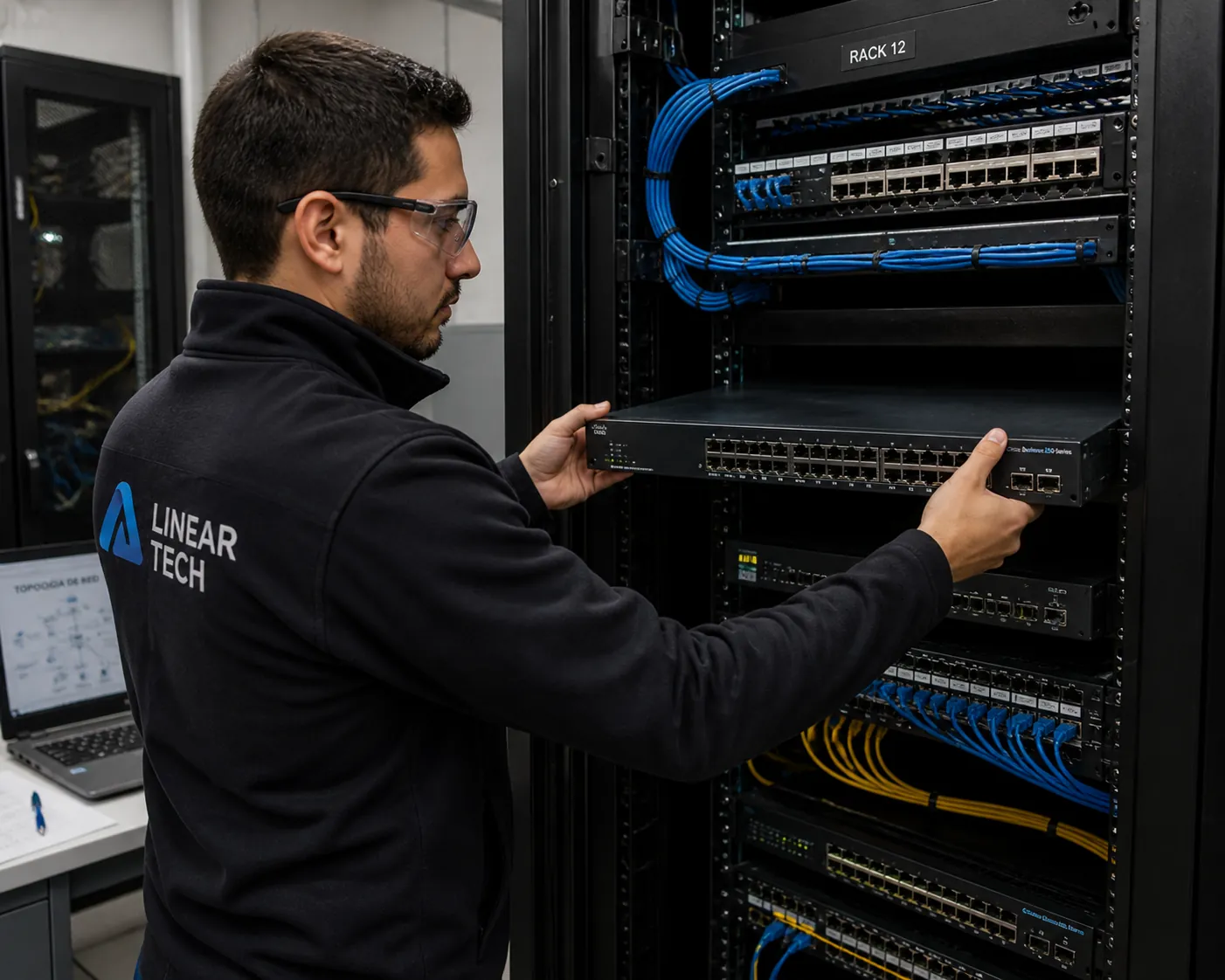 Instalación de switch en rack para cableado estructurado Ethernet