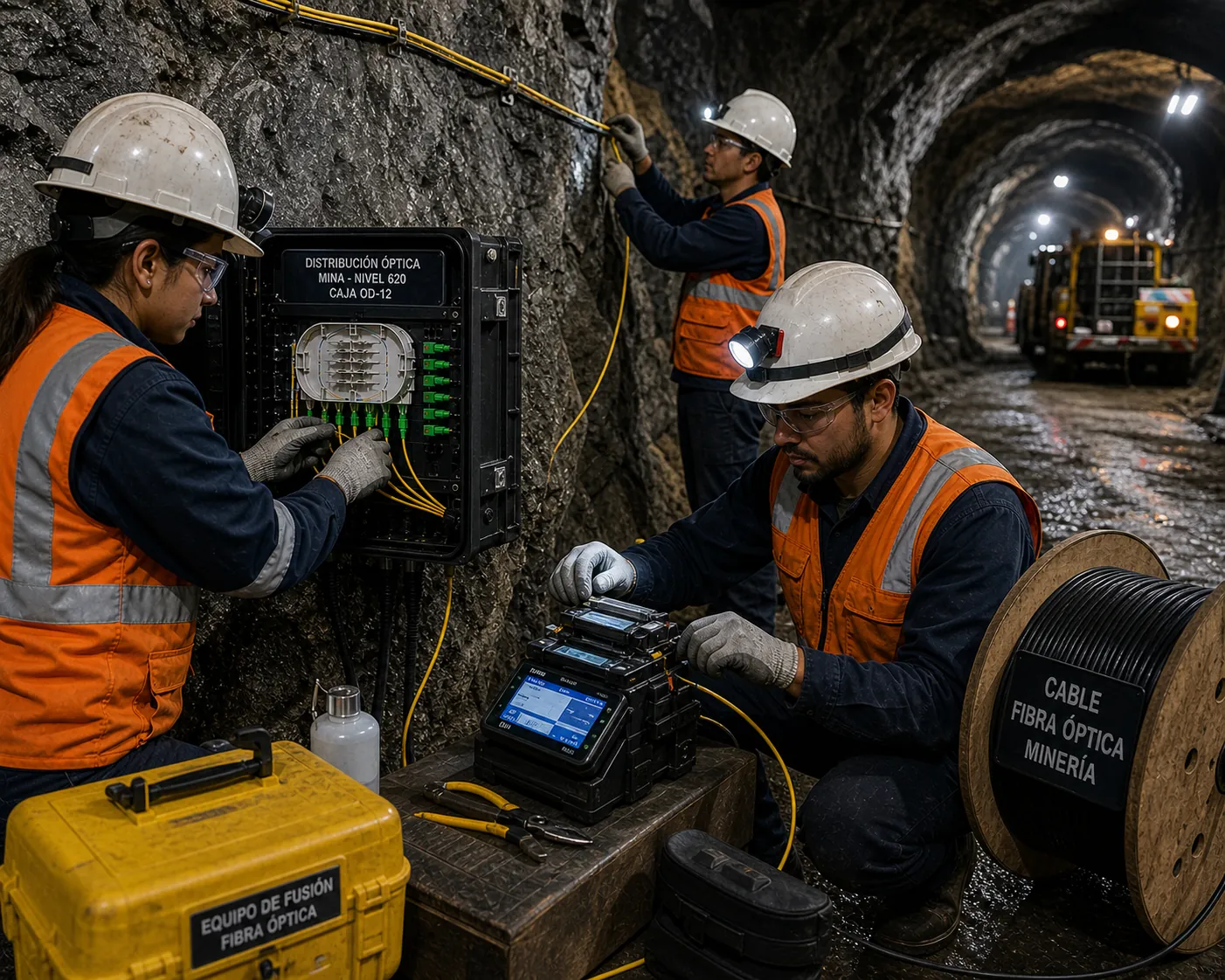 Instalación de fibra óptica en mina y ambientes industriales