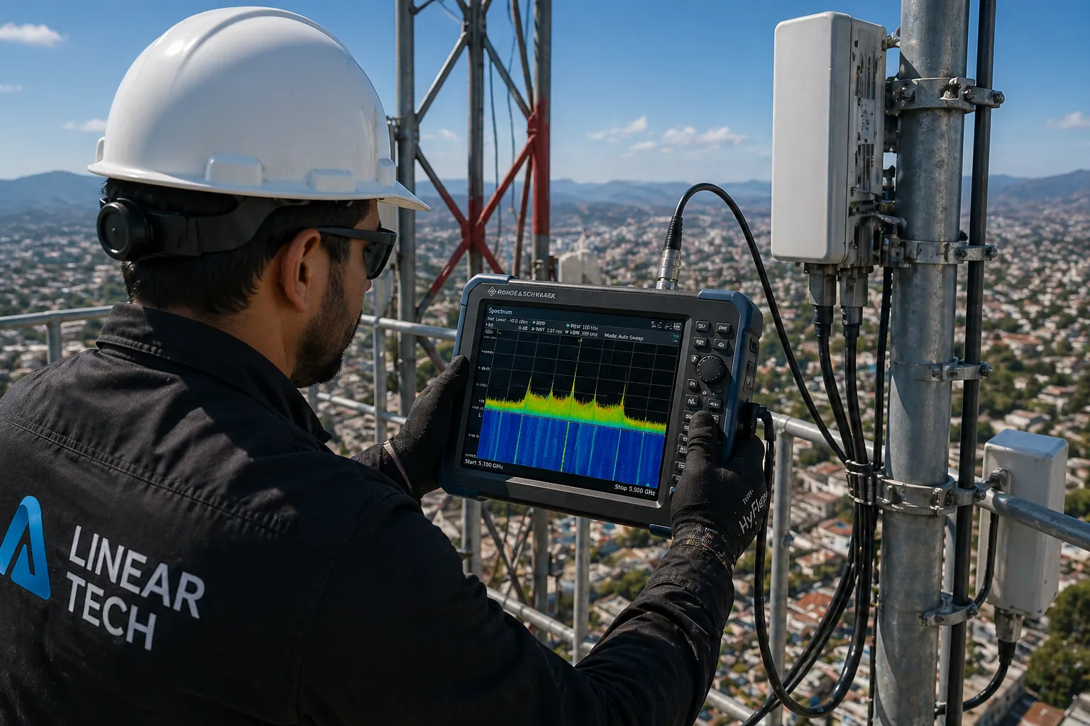 Análisis de espectro en torre de telecomunicaciones